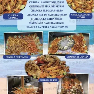 Charolas De Mariscos menu &quot;Platters of Seafood&quot;