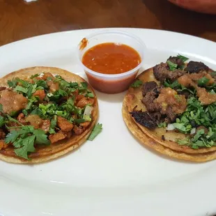 Al pastor and Carne asada tacos no onions