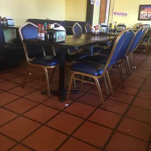 Dining area floor dirty from front to back!