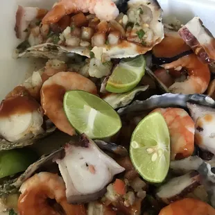 a plate of seafood