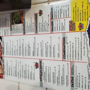 a menu for a mexican restaurant