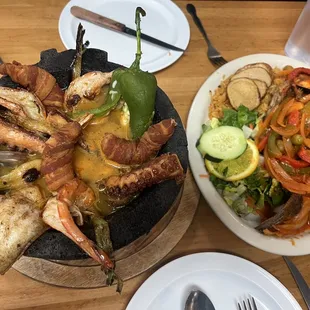 two plates of food on a table