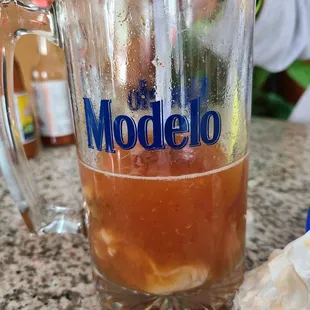 Miche Vallarta their Own Cocktail with actual shrimp juice ! Is amazing !