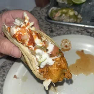Fish tacos crispy breading and so melt in mouth