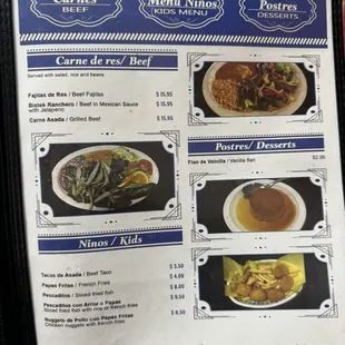 a menu for a mexican restaurant