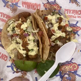 Shrimp tacos with everything