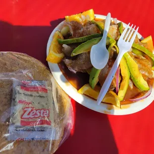 $26 - Aguachile w 3x tostada + 2 pac saltine crackers