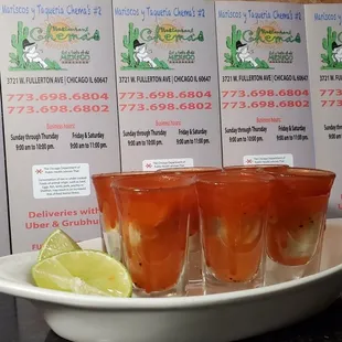 a plate of tequila shots