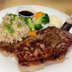 Steak veggies and rice