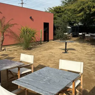 a table and chairs outside