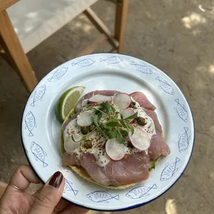 a person holding a plate of food