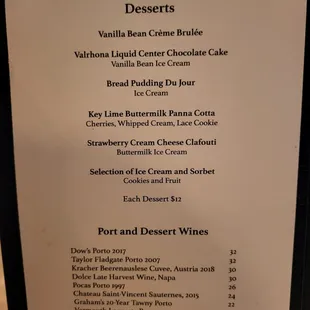 Dessert menu - July 2022