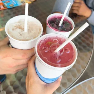 Agua Fresca: horchata, sandia (watermelon), and jamaica (hibiscus)