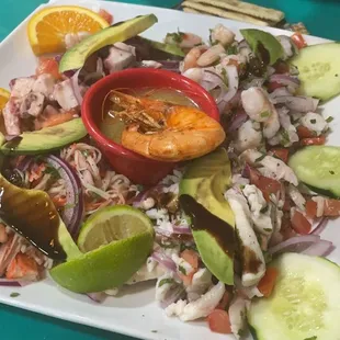 Ceviche a la playa  Aguachile, crab salad, ceviche overall a great mix of different variety of food done right