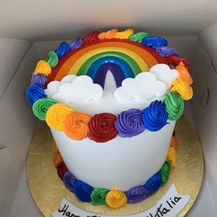 Rainbow unicorn cake with multi flavors.