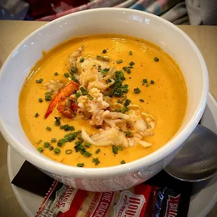 Lobster Bisque Soup: Lots of Lumpy Crab in a wonderfully tasty bisque.  A must try dish.