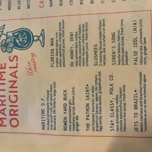 Original drink menu