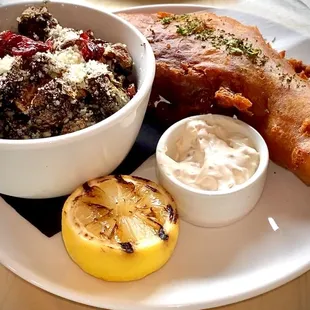 Fish &amp; Chips with the Honey Roasted Brussel Sprouts substituted for the Chips.  Yummy.