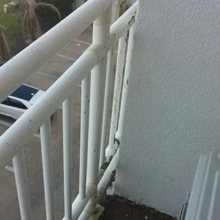 Cracked plastic PVC(ish) pipe railing, super safe! Just the best!