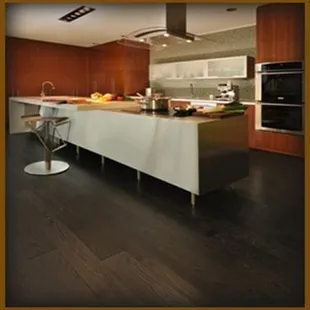 a kitchen with a large island