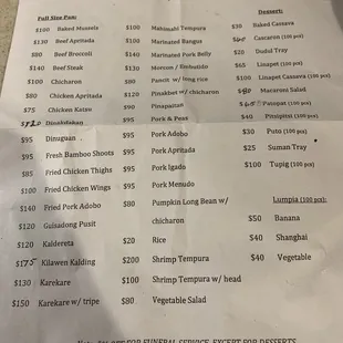 Catering Menu / Price List