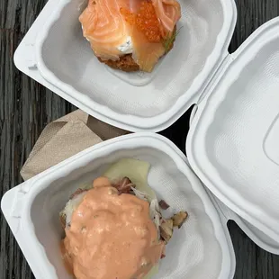 Bodega Bay Smoked Salmon Latkes &amp; Pastrami Reuben Latkes