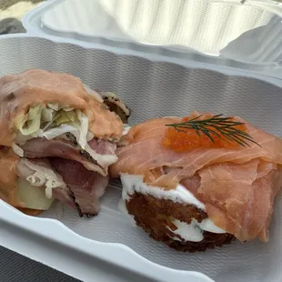 Reuben and Smoked Salmon Latkes