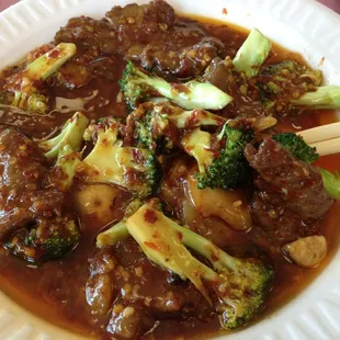 Ask for Denver' Hunan Beef if you dare. Special made for me, 7x hotter.