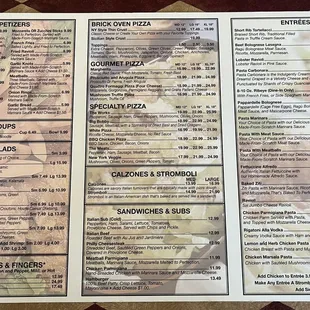 Back Of Menu