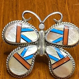 Vintage Zuni c1950&apos;s trading post butterfly ring