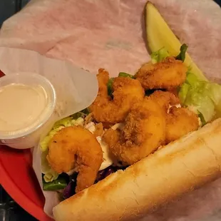 Shrimp PoBoy, cucumber salad