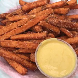Sweet potato fries with honey mustard sauce.