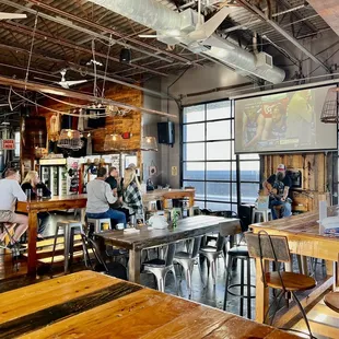a view of the bar and dining area