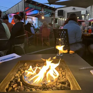 a fire pit on a patio