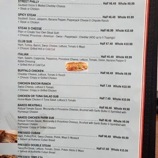 a menu for a sandwich on a table