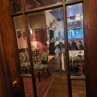 view of dining room through glass door