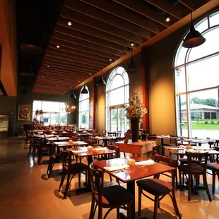 Light pours into our dining room from the floor to ceiling windows overlooking our patio. A beautiful place to watch a Nebraska sunset.