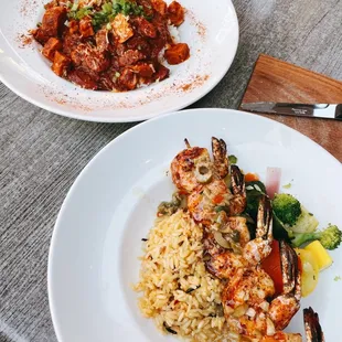 Creole Jambalaya and Lemon Caper Giant White Prawn