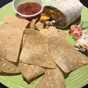 Fish tacos with chips and salsa