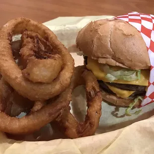 Lunch EK Double Stack Burger with Onion Rings