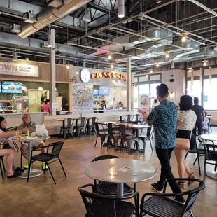a group of people sitting at tables