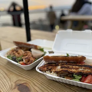 Prawn platter and Rock cod platter