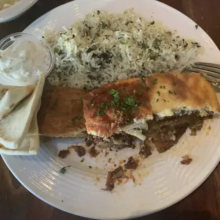 Greek Trio (large size include basmati rice, greek salad, hummus, pita brd)