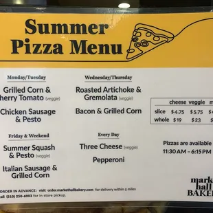 Summer Pizza Menu 2024