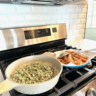 The fettuccine was in sheets and they cut them when you place an order.