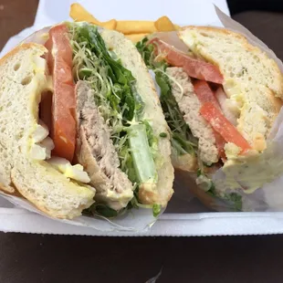 Tuna sandwich with alfalfa sprouts