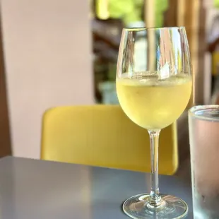 a glass of wine and a glass of water