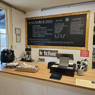 the counter of a sandwich shop