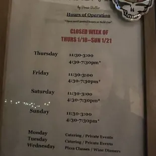 Pizza is during lunch and dinner hours.