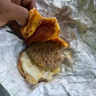 Sausage,egg,beacon &amp; Cheese Sandwich.